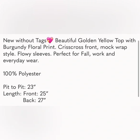 C.C Golden Yellow Flowy Floral Top w/ Crisscross - Size Large - Picture 12 of 12